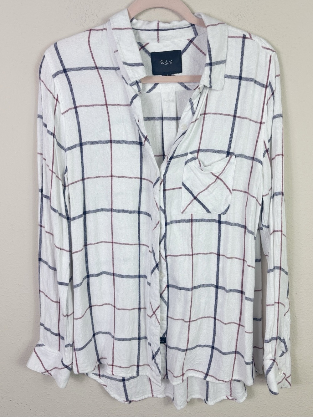 Rails Hunter Button Down shirt Long Sleeves white/ Cream Navy Rose size Large